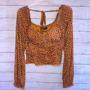 Women’s Leopard Print Long Sleeved Cropped Blouse Shirt Top Size XL